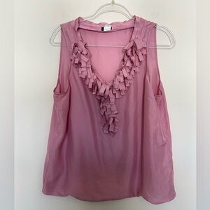 J.Crew 100% Silk Sleeveless Ruffle Front Pink Top Size 14‎